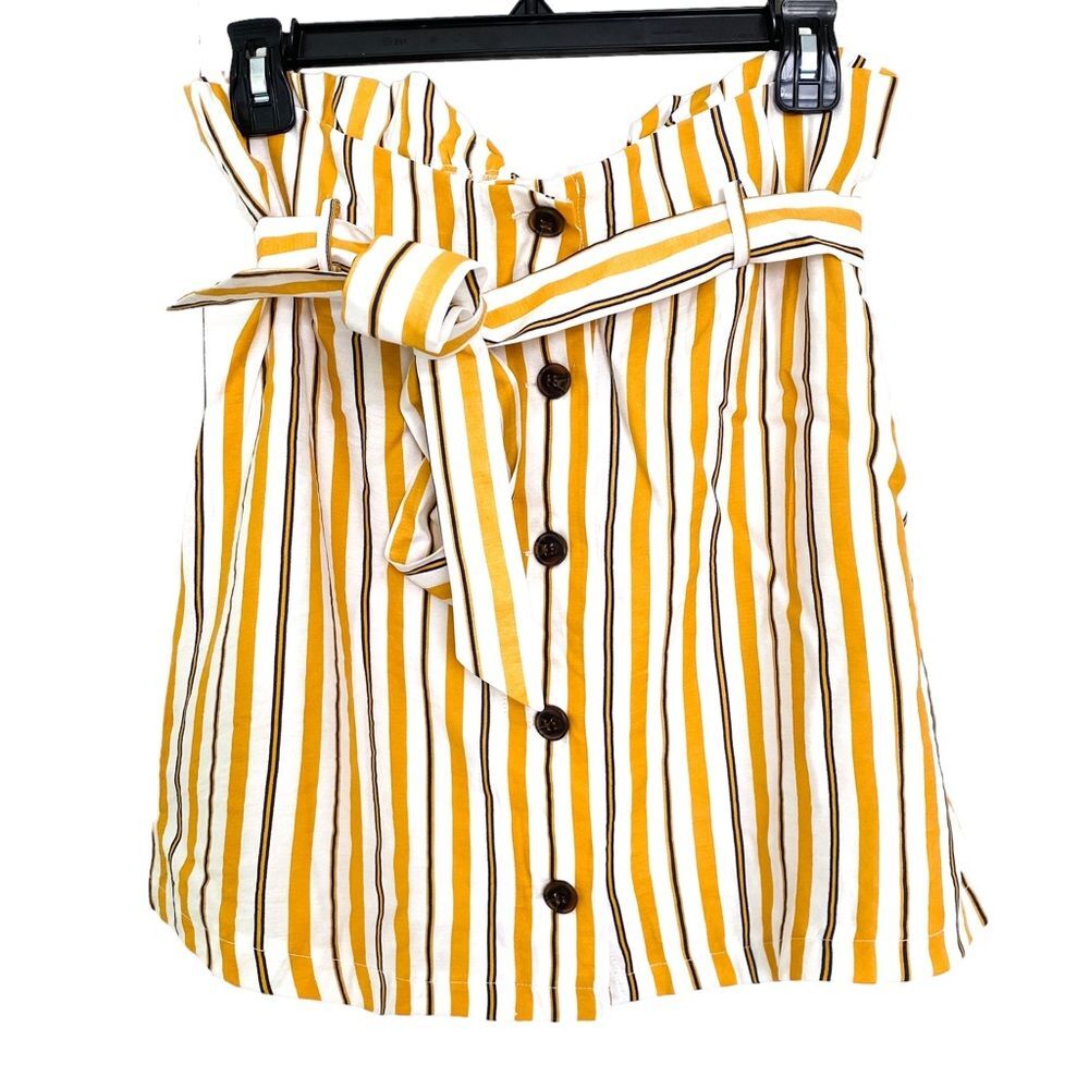 TEC Vici Dolls Yellow & White Striped Button Tie Waist Mini Skirt Size M